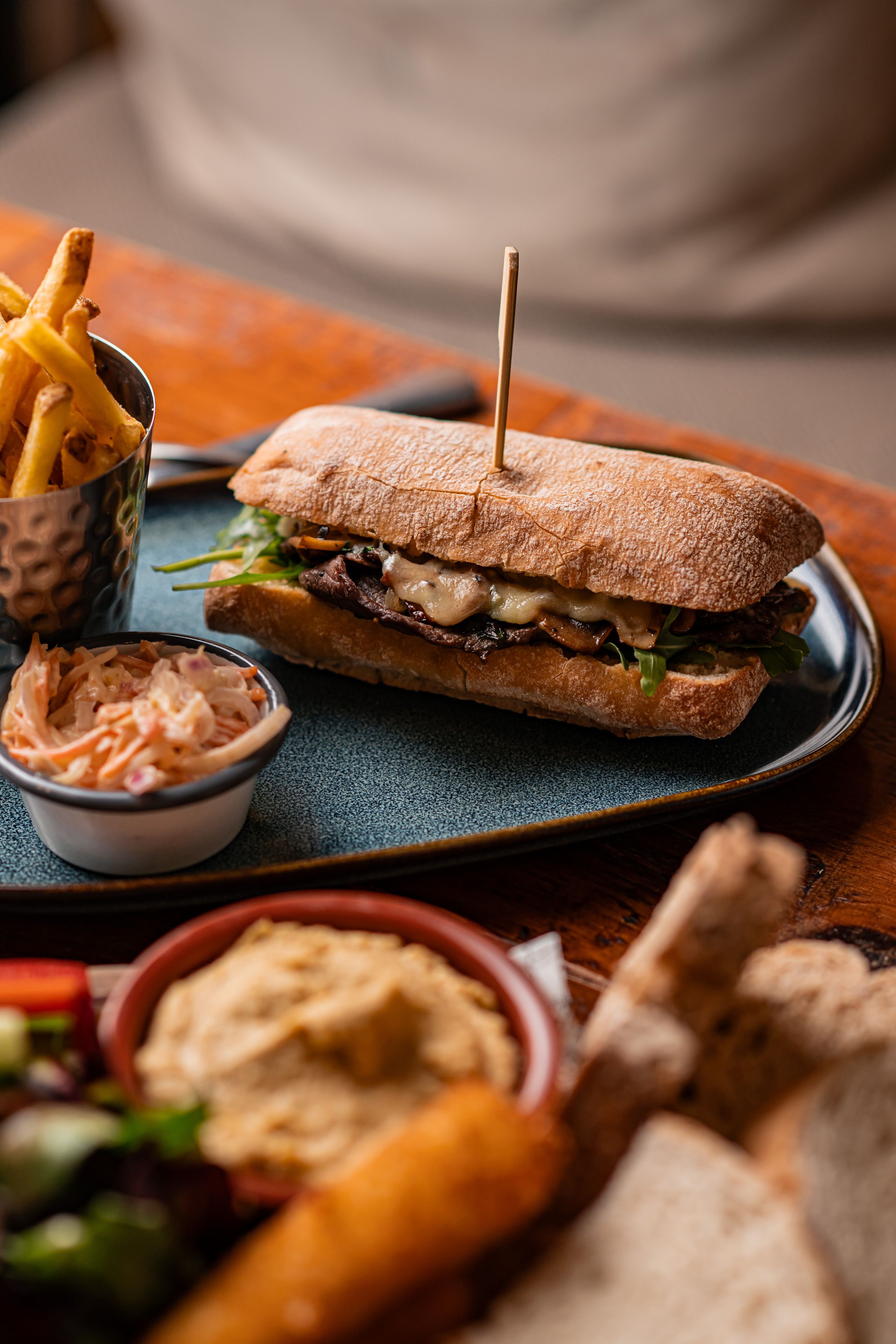 Steak ciabatta with chips